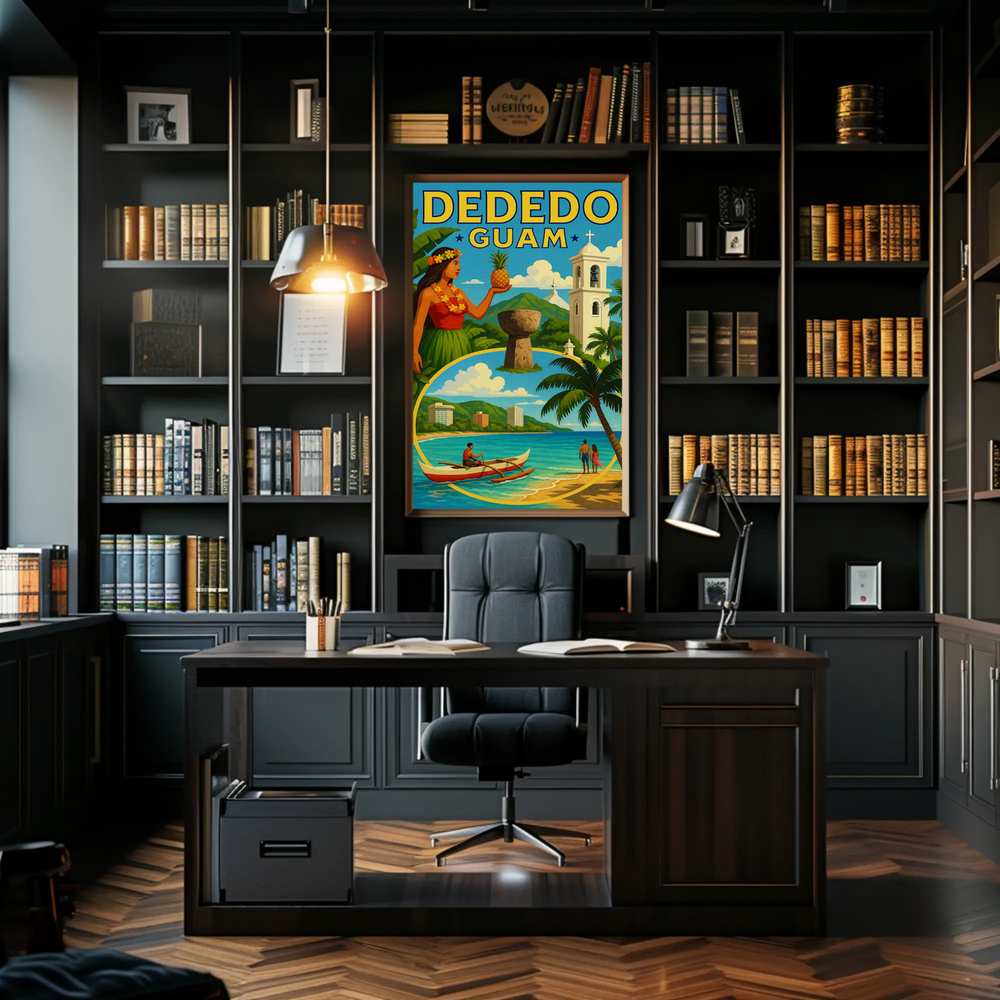 Dededo Guam Island Culture Mountains Canoe Travel Poster