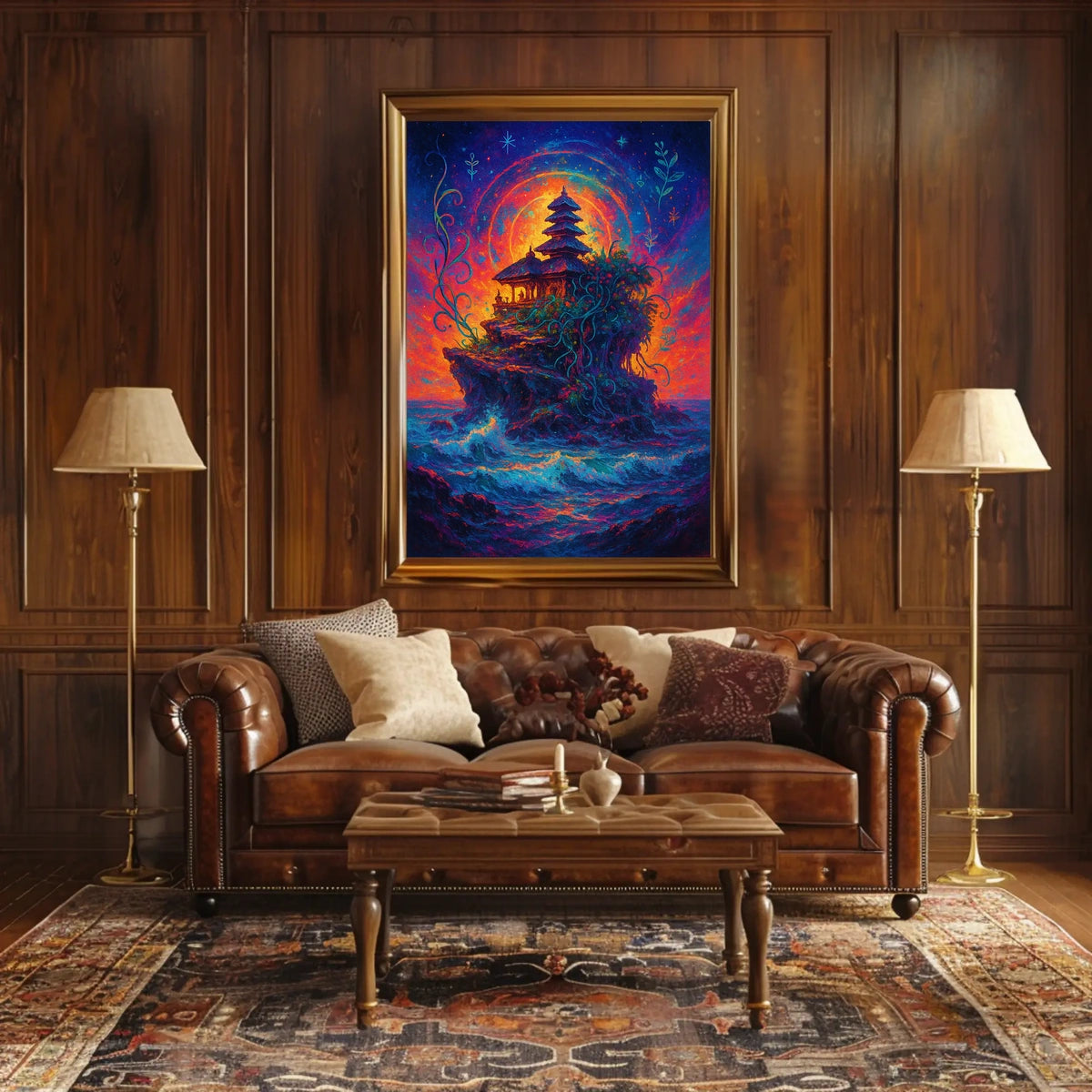 Mystical Temple on Cosmic Island Fantasy Poster