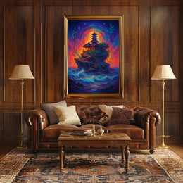 Mystical Temple on Cosmic Island Fantasy Poster