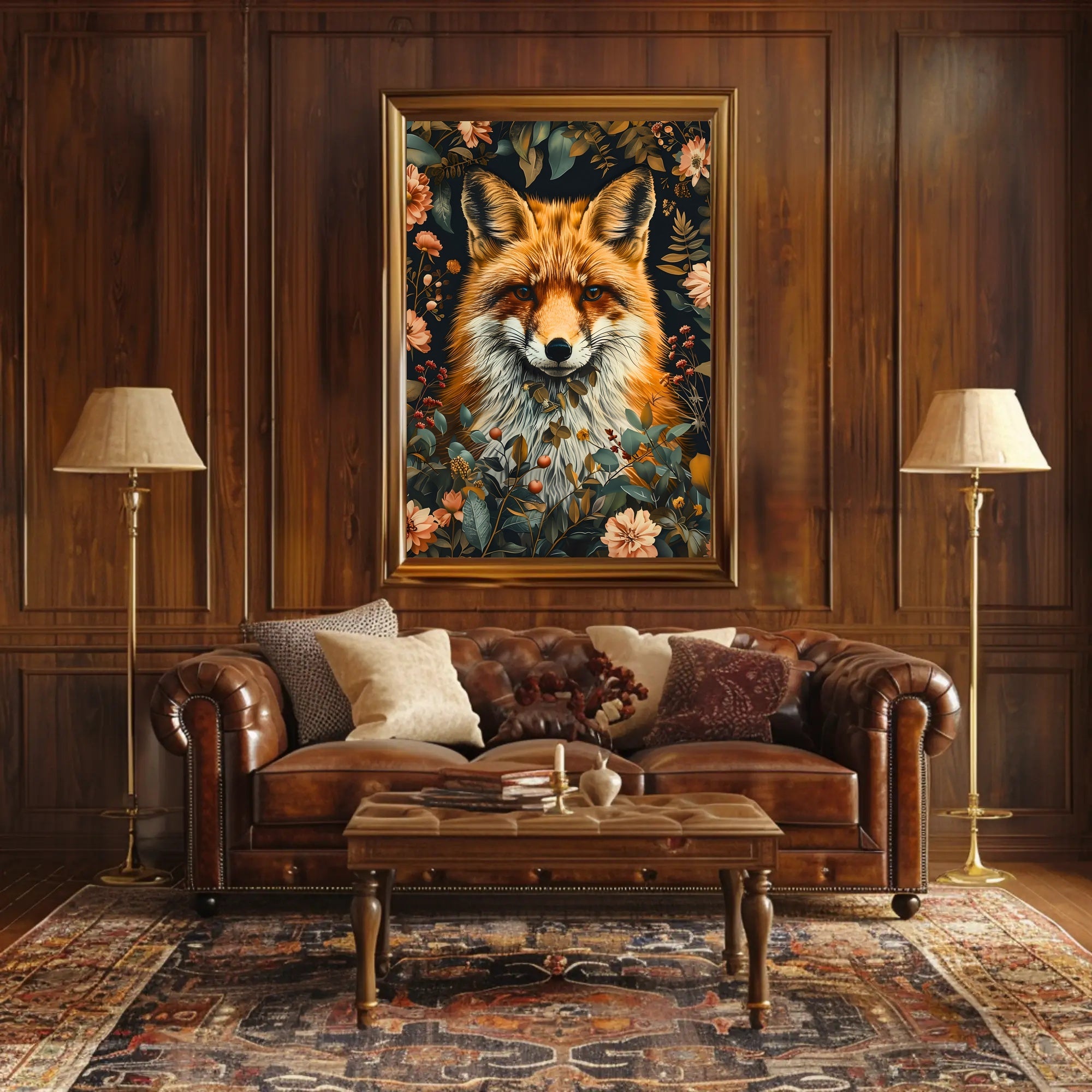 Fox Among Blossoms: Detailed Wildlife Art Animal Poster