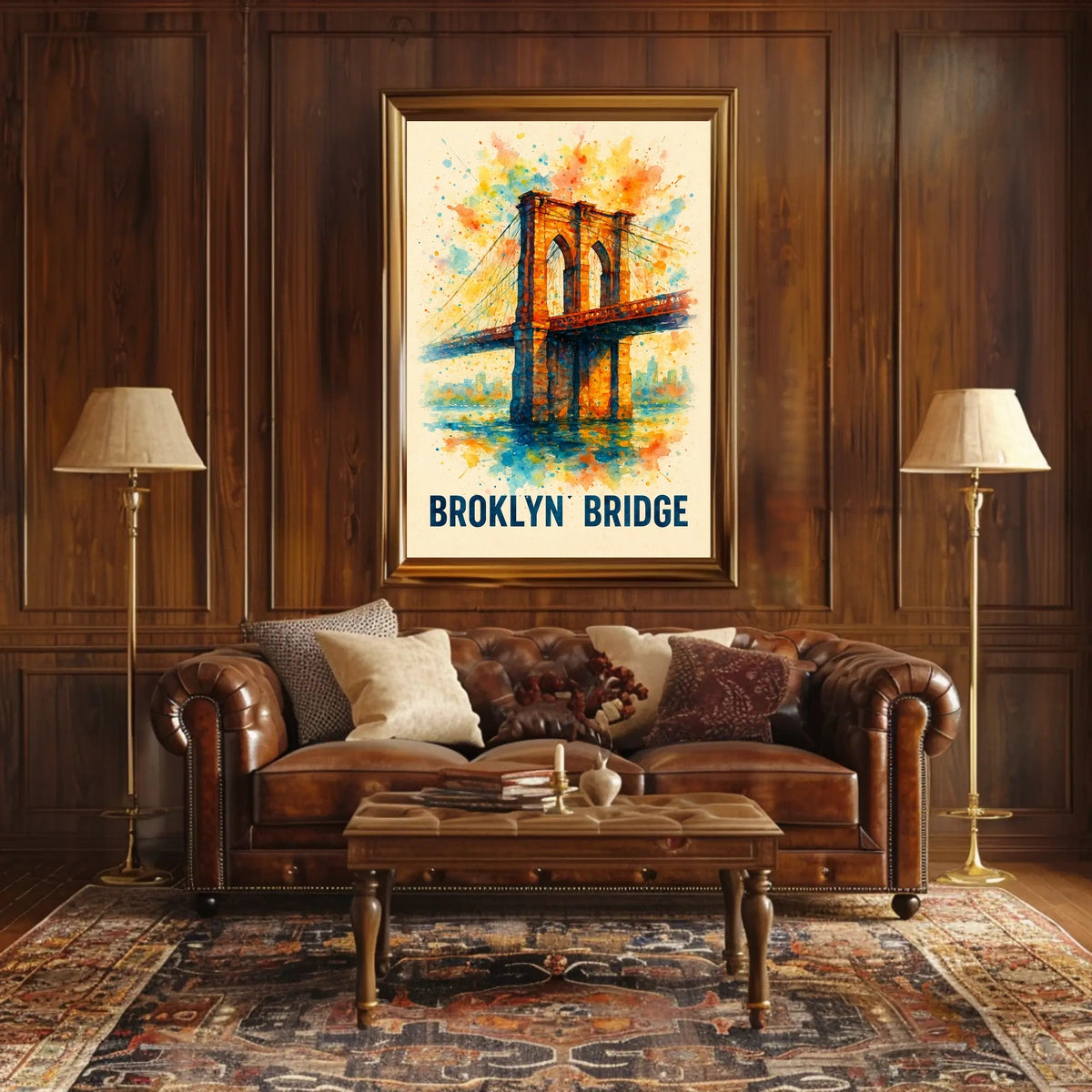 Brooklyn Bridge Vibrant Watercolor Art Poster Print
