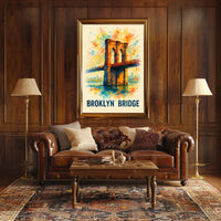Brooklyn Bridge Vibrant Watercolor Art Poster Print
