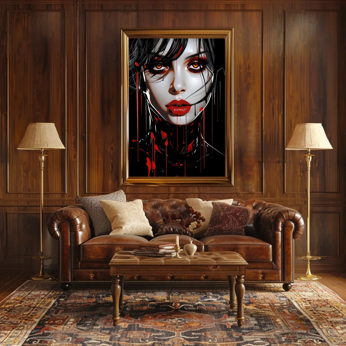 Enigmatic Portrait In Red And Black Poster