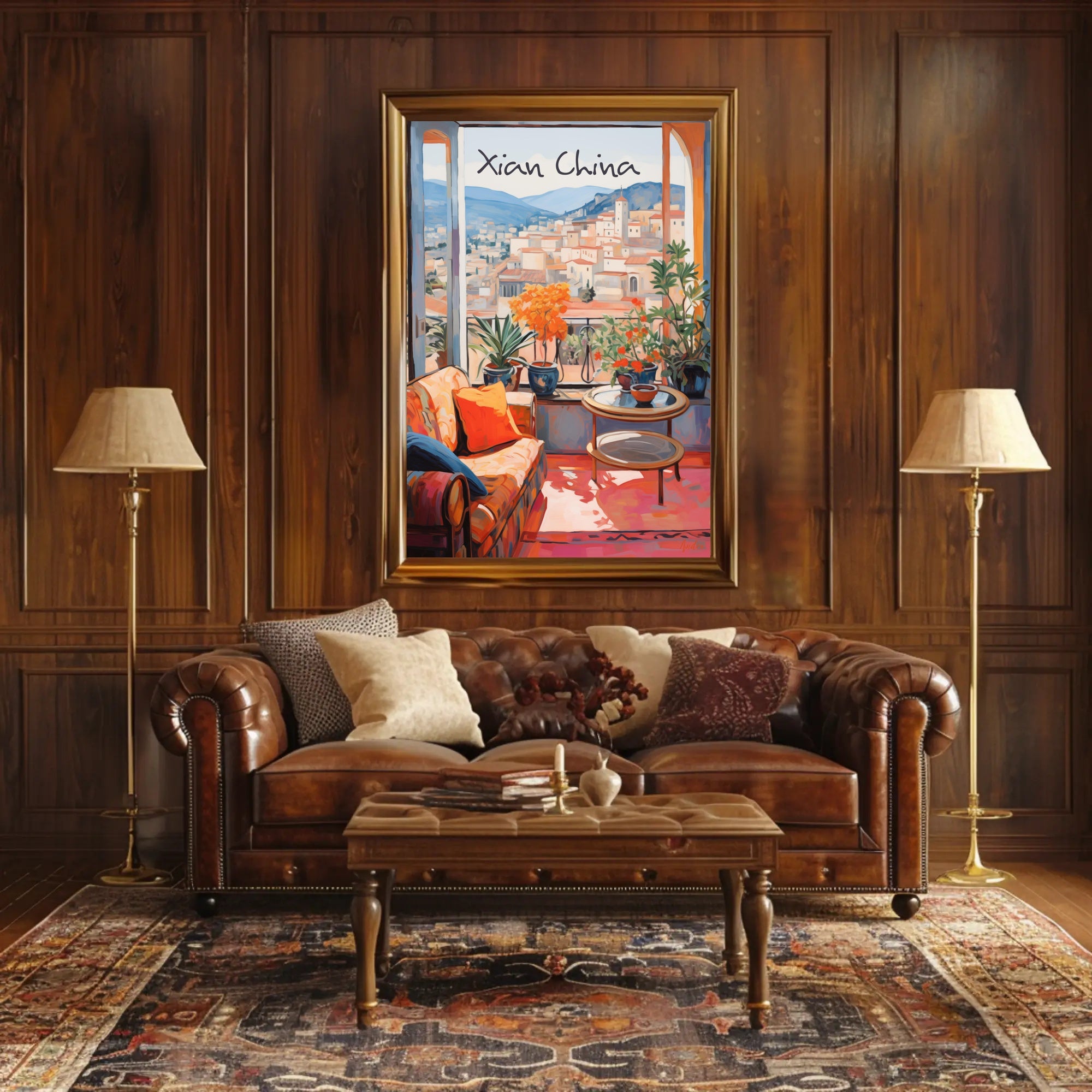 Vibrant Cityscape in Xian China Modern Travel Poster