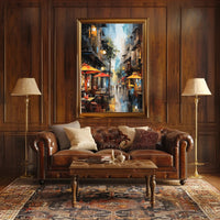 Lively European City Street Scene Artistic Poster