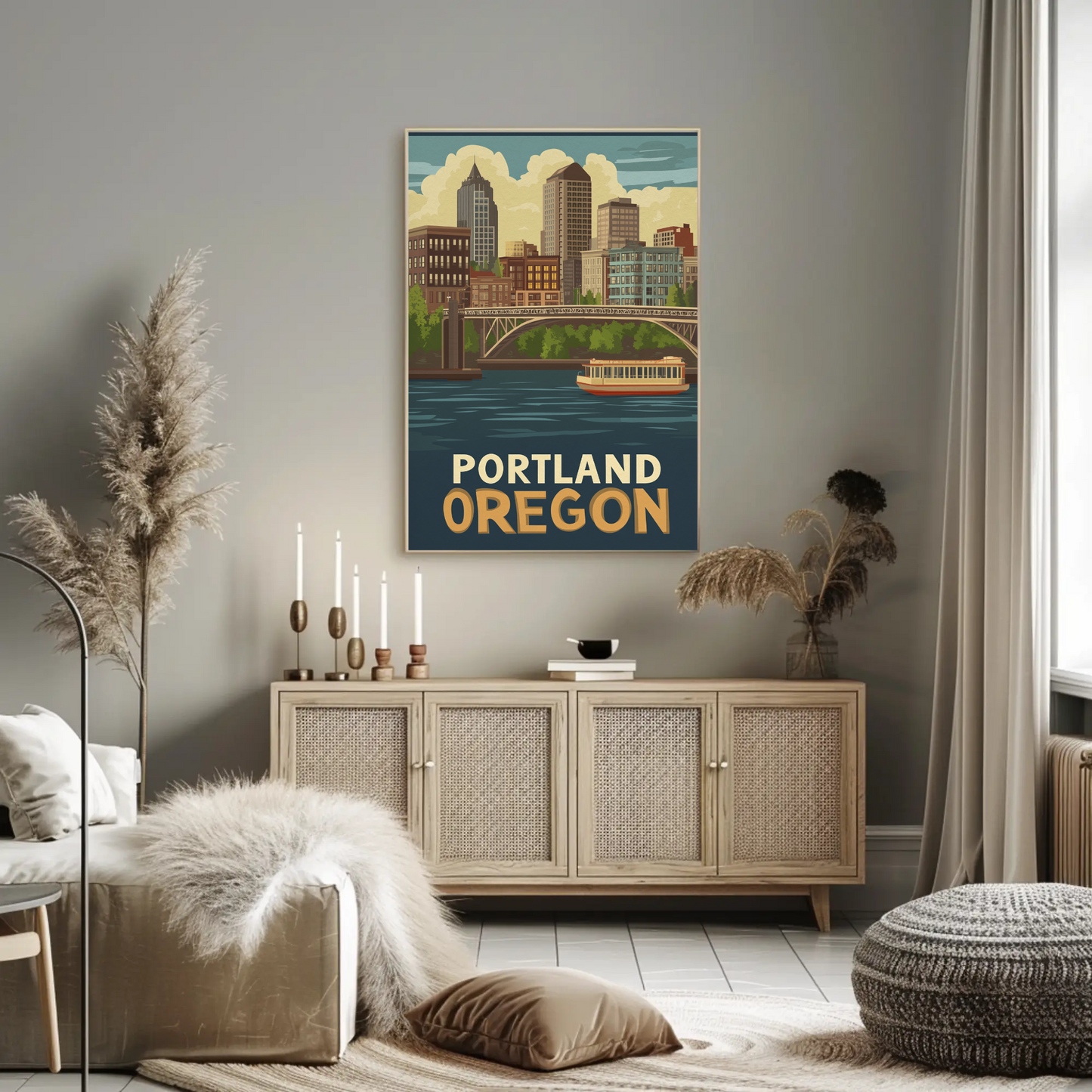 Portland Oregon Cityscape Vintage Poster
