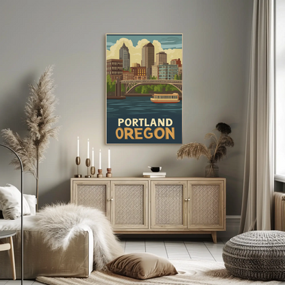 Portland Oregon Cityscape Vintage Poster