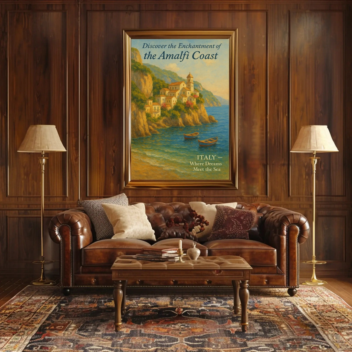 Amalfi Coast Vintage Travel Poster: Romantic Serenity