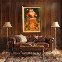 Whimsical Vintage Christmas Poster with Santa and Elves