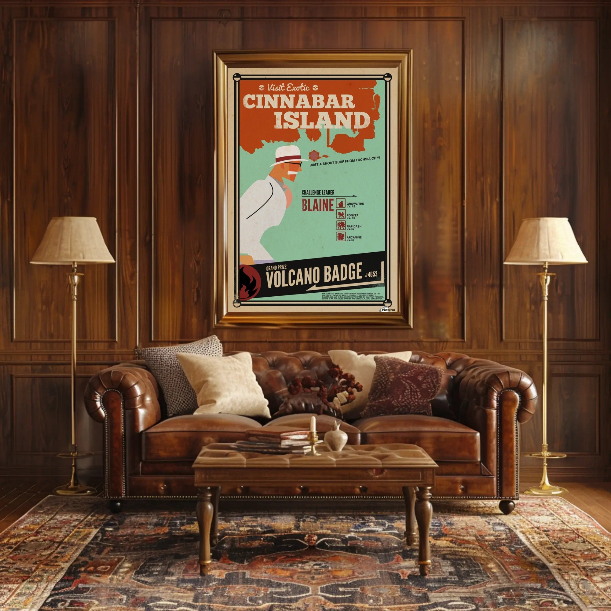 Cinnabar Island Retro Poster: Pokémon Adventure Travel Poster PosterGoat