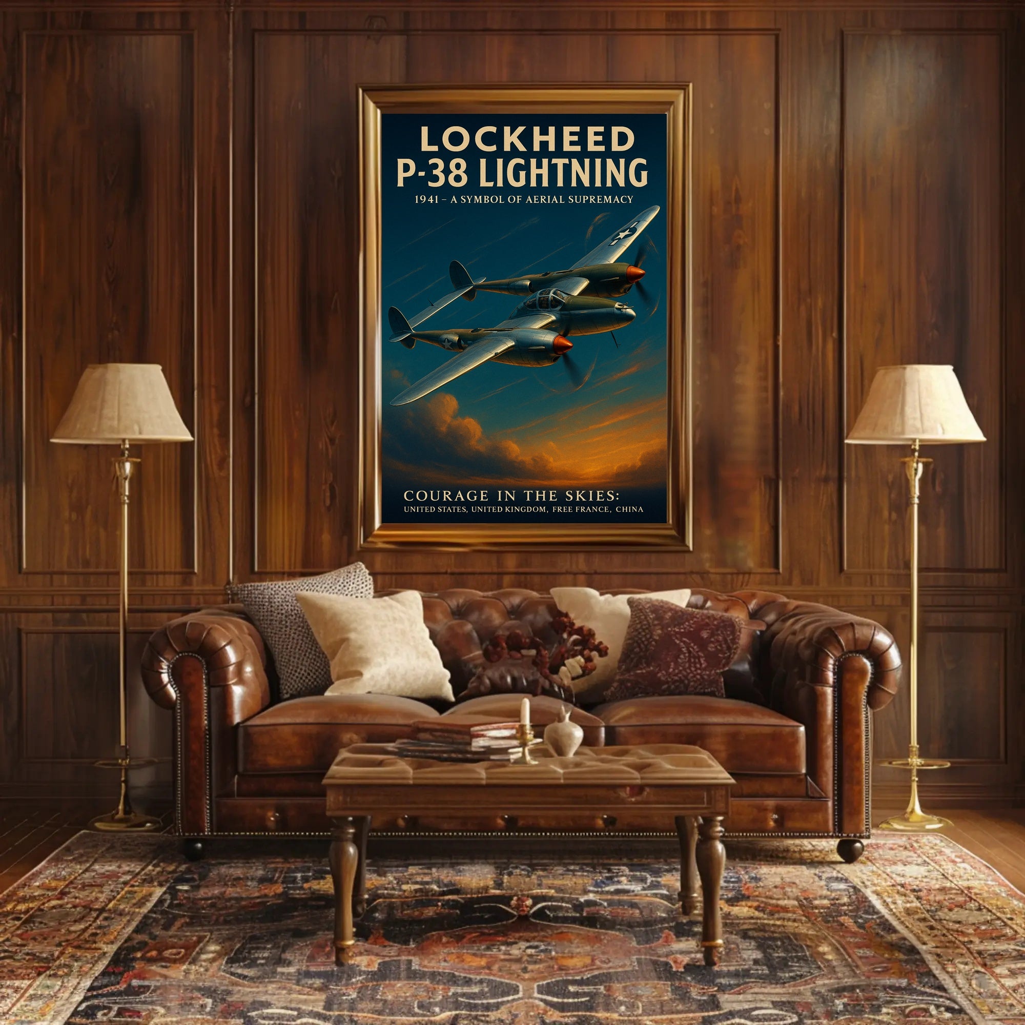 P-38 Lightning Vintage Aviation Poster Print