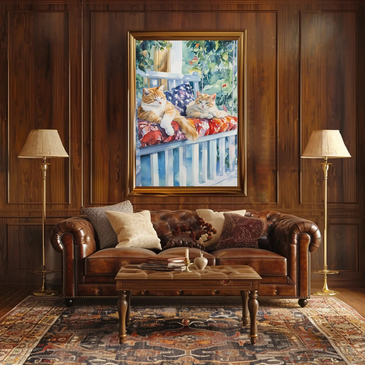 Two Cats Lounging On A Sunny Front Porch Swing Poster