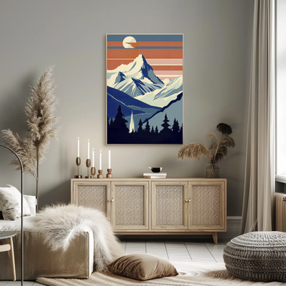 Sunset Snow Mountain View Silhouette Vintage Travel Poster