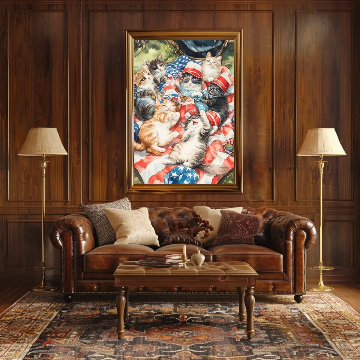 Patriotic Cats Lounging On American Flag Blanket Poster