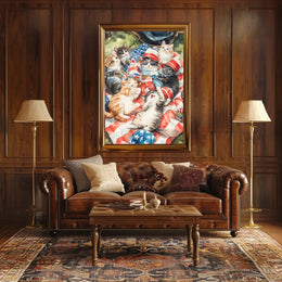 Patriotic Cats Lounging On American Flag Blanket Poster