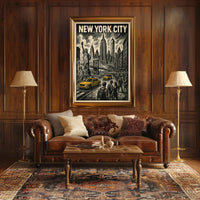 New York City Poster Vintage Travel Skyline Sketch Wall Art