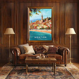 Menton Coastal Town Vibrant Travel Poster