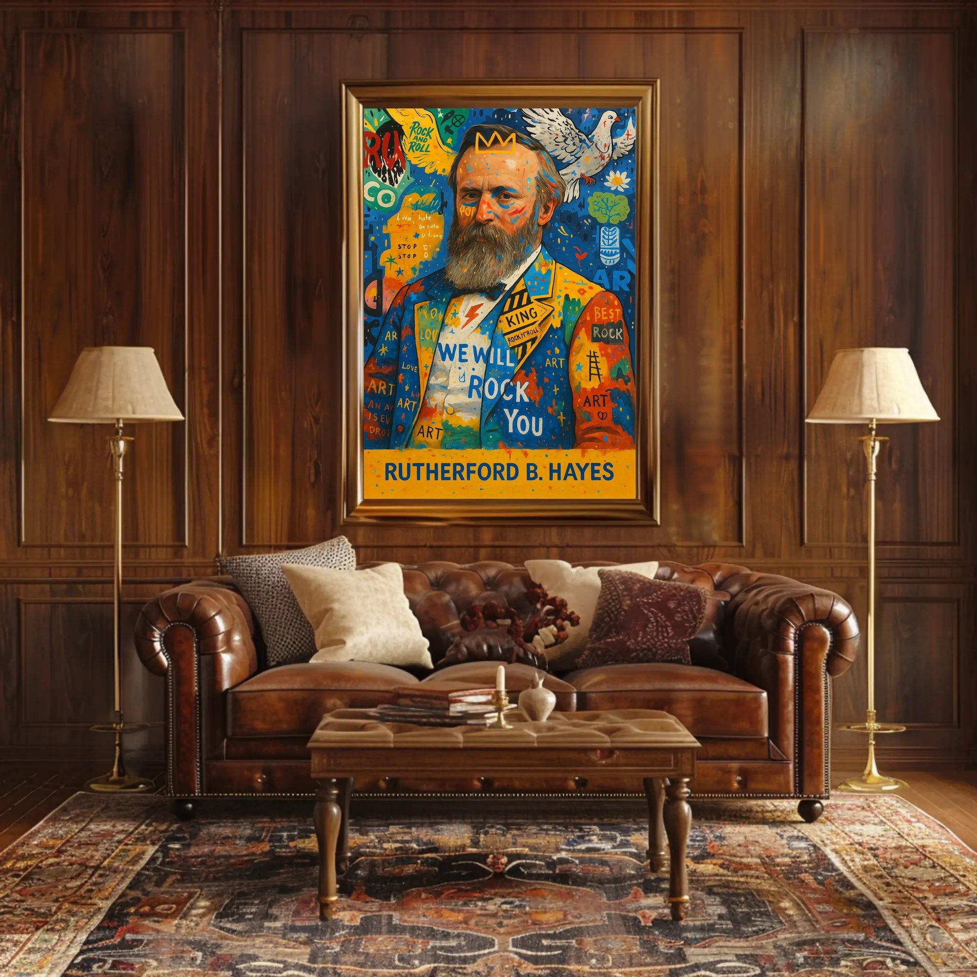 Colorful Bearded Man Portrait with Musical Elements Poster