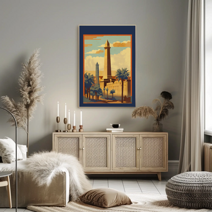 Egypt Obelisks Palm Trees Temples Vintage Travel Poster