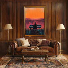 Piano Silhouette Sunset Poster Wall Art Atmospheric