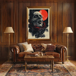 Cosmic Skull Surreal Art Poster: Eerie Fantasy Design