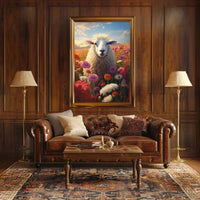 Serene Sheep In Bloom Poster PosterGoat