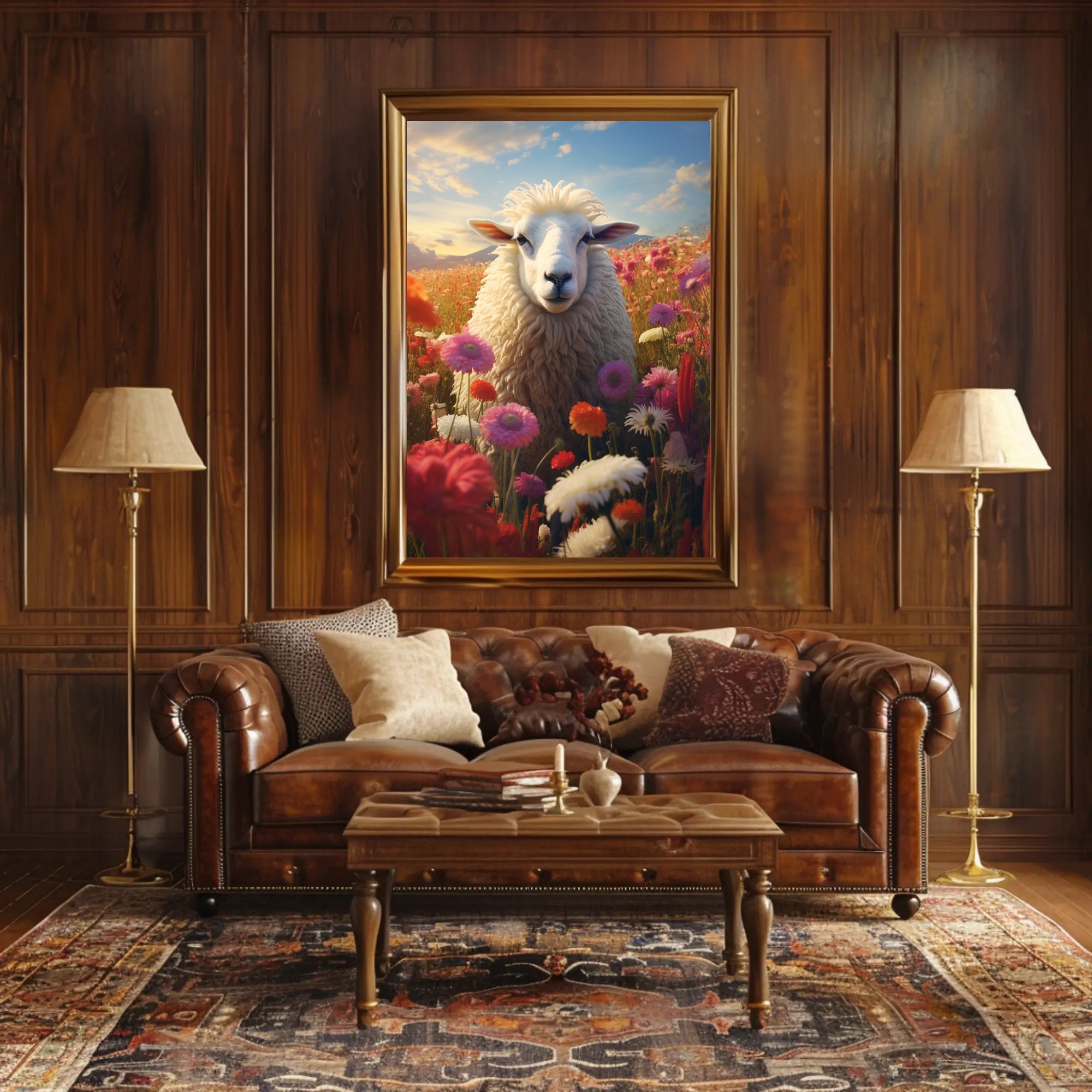 Serene Sheep In Bloom Poster PosterGoat