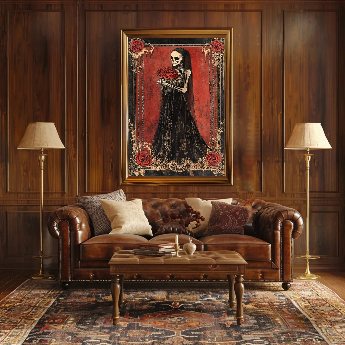 Skeletal Figure Red Roses Cultural or Heritage Poster