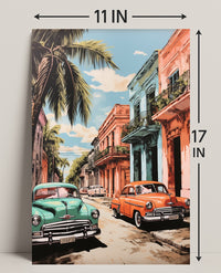Vintage Cars In A Tropical Street Poster