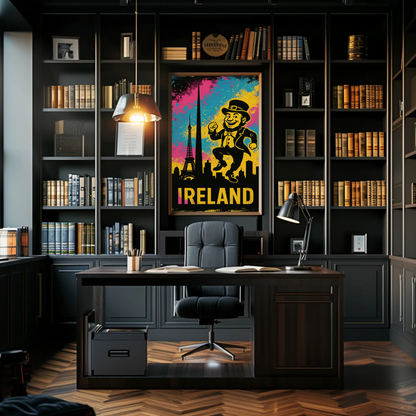 Ireland Dancing Leprechaun Retro Skyline Poster
