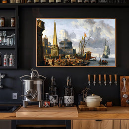 Renaissance Port Scene Captivates in Cultural or Heritage Poster