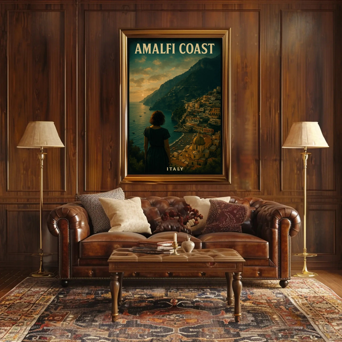 Amalfi Coast Italy Poster Wall Art Blue Water Scene