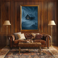 Winter Cabin in a Mystical Forest Fantasy Poster