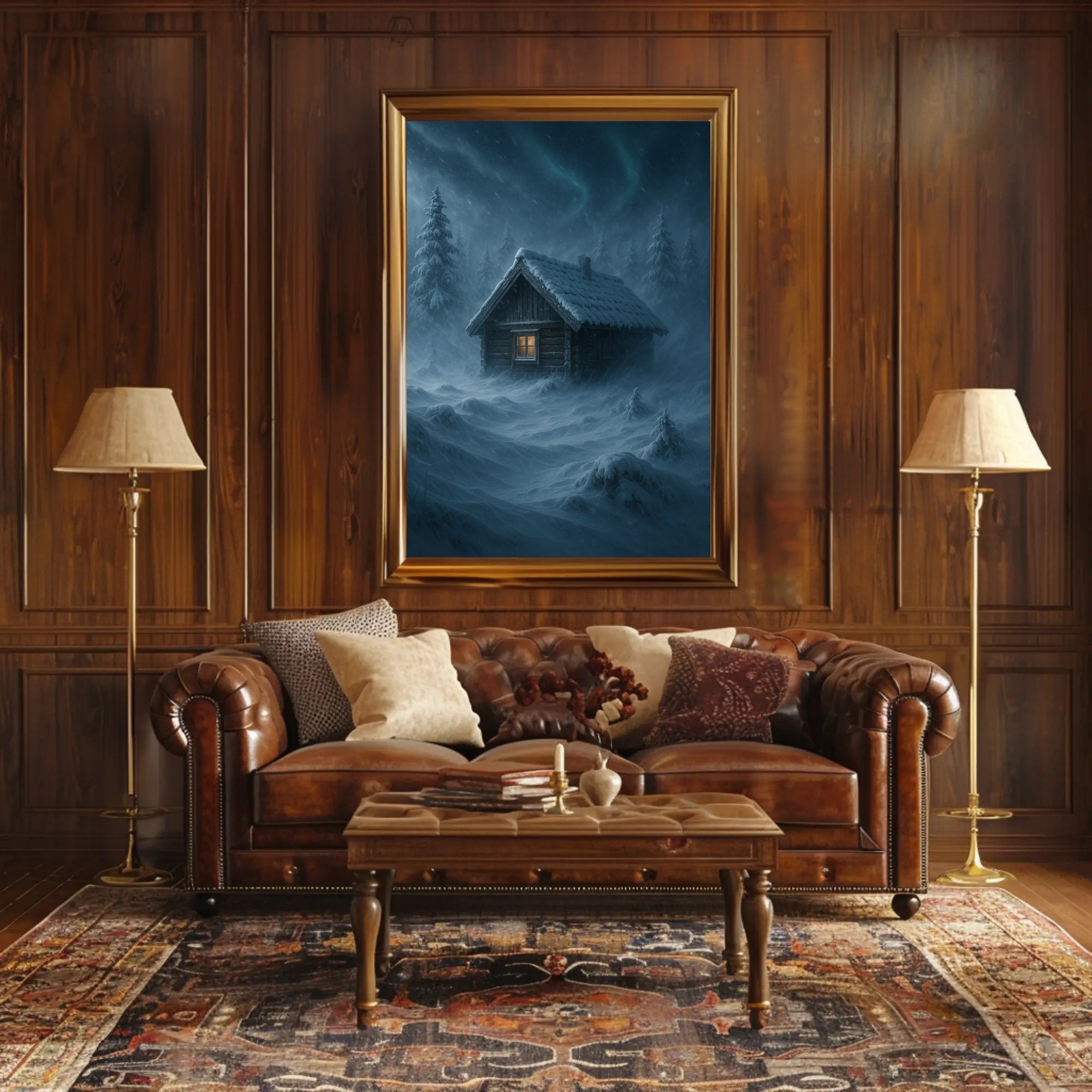 Winter Cabin in a Mystical Forest Fantasy Poster