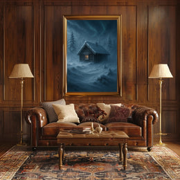 Winter Cabin in a Mystical Forest Fantasy Poster