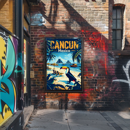 Tropical Sunset in Cancun Vintage Style Poster