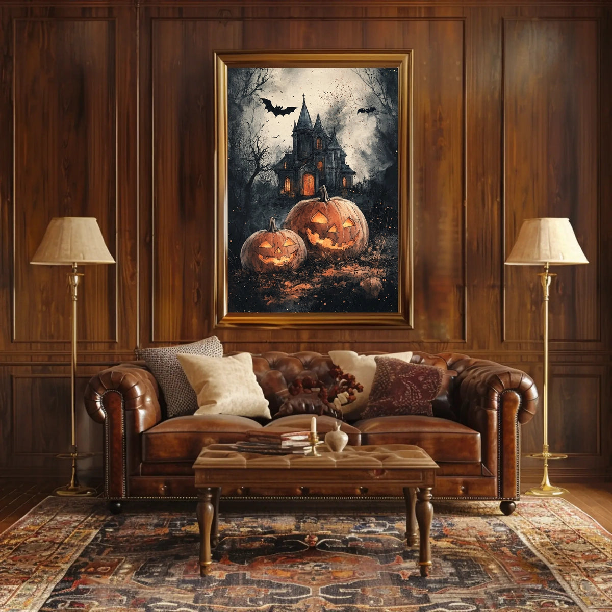 Spooky Gothic Mansion Halloween Scene - Cultural Poster