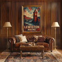 Lewiston Maine Industrial Heritage Cityscape Retro Poster