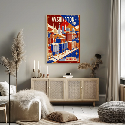Washington USA 1950s Monument Skyline Travel Poster