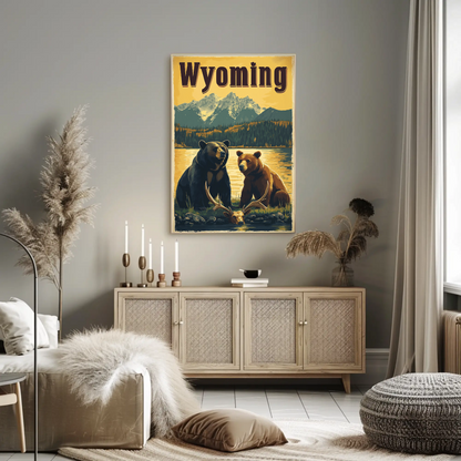 Wyoming Bears Mountain Vintage Poster