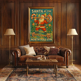 Santa Claus Lifting Candy Cane Barbell Poster