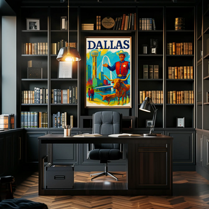Dallas Texas Bridge Longhorn Cowboy Travel Poster
