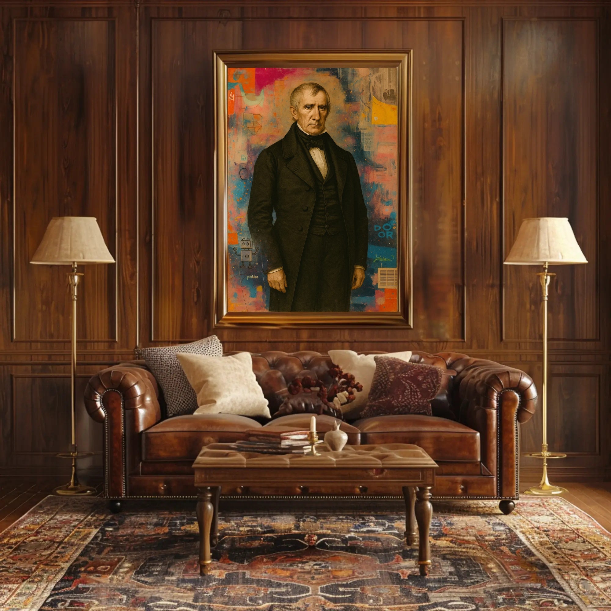 Distinguished Classical Portrait with Modern Abstract Artistic Poster
