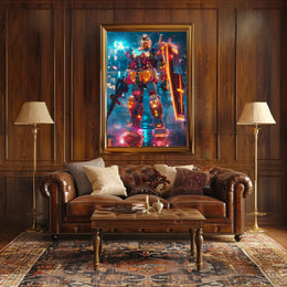 Neon Mech Warrior Art Print Poster for Home Decor PosterGoat