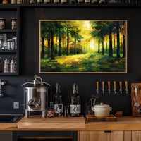 Golden Sunlit Forest: Impressionist Autumn Landscape Poster