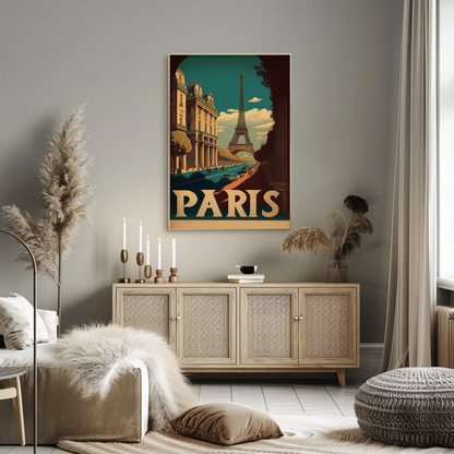 Paris Eiffel Tower Avenue Scene Vintage Travel Poster