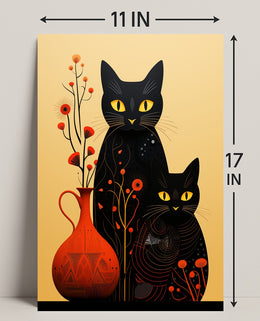 Enigmatic Felines And Floral Harmony Poster