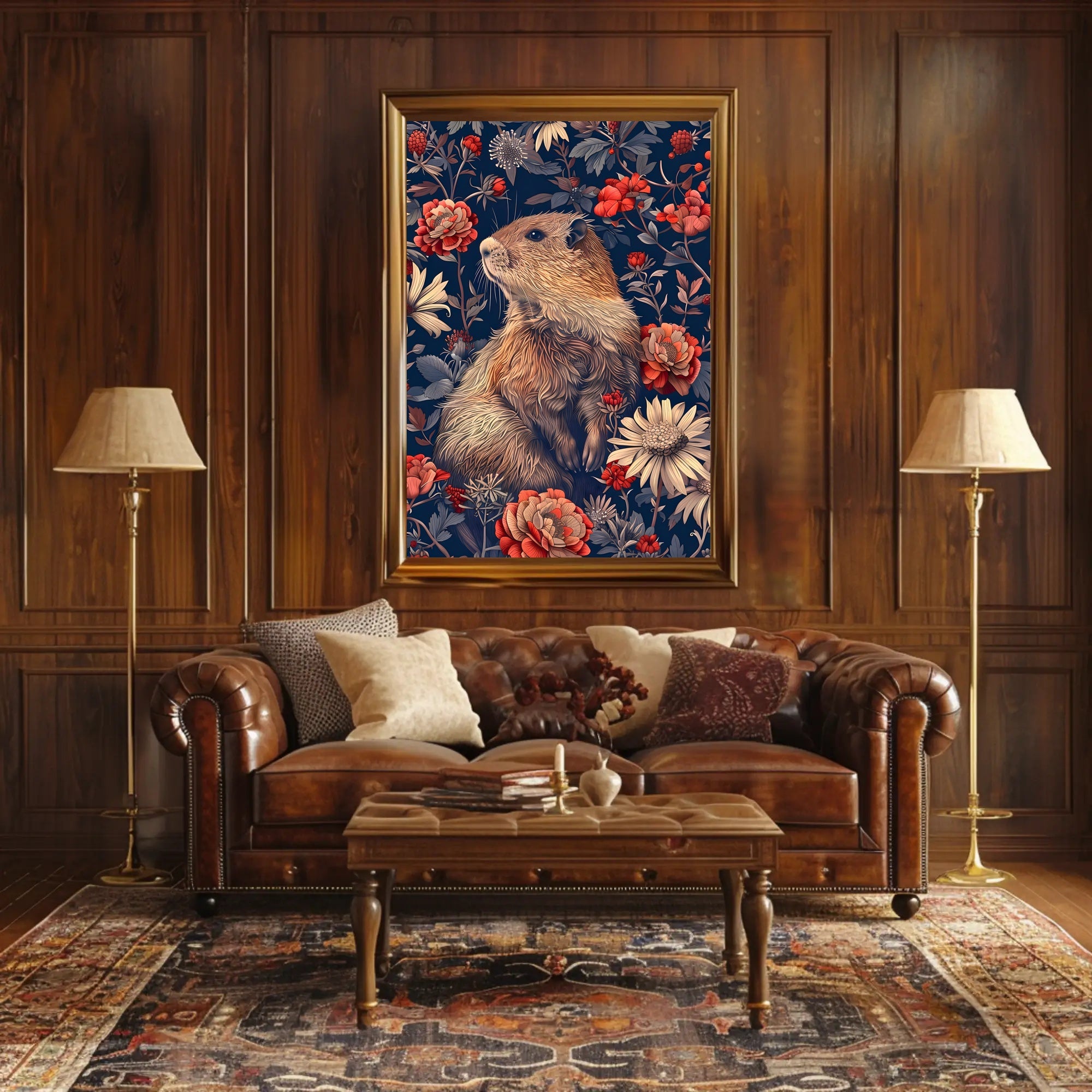 Groundhog in Blossoming Foliage Animal Poster