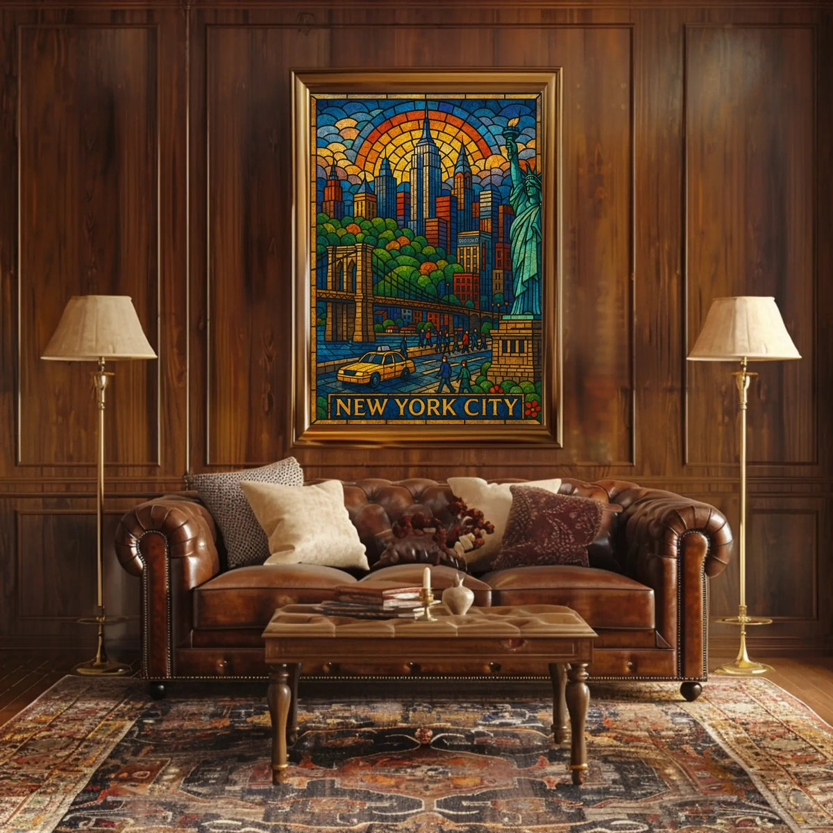 New York City Vibrant Stained Glass Poster Modern Wall Art