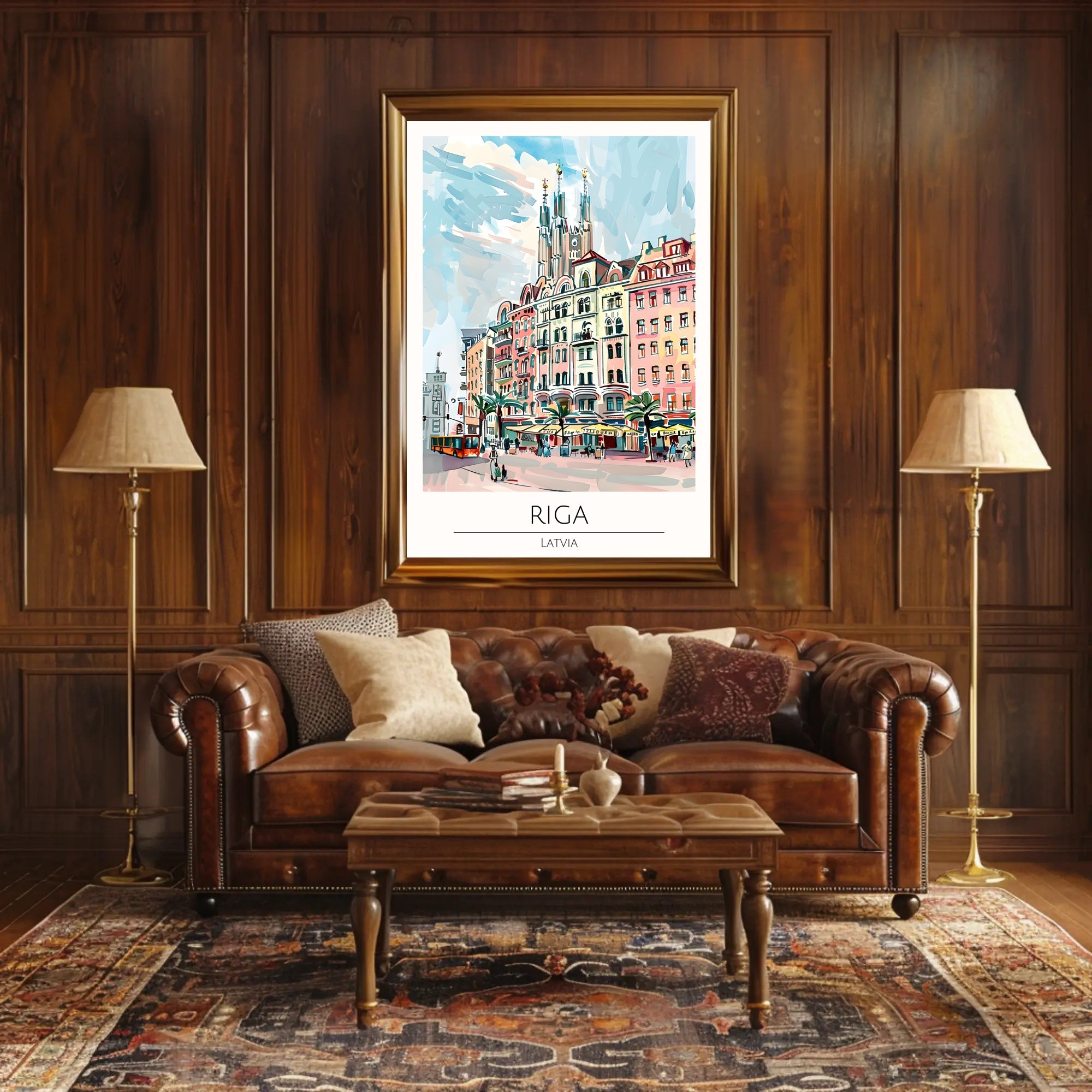 Riga Cityscape Illustration Poster PosterGoat
